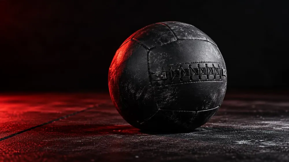 Black medicine ball under red light
