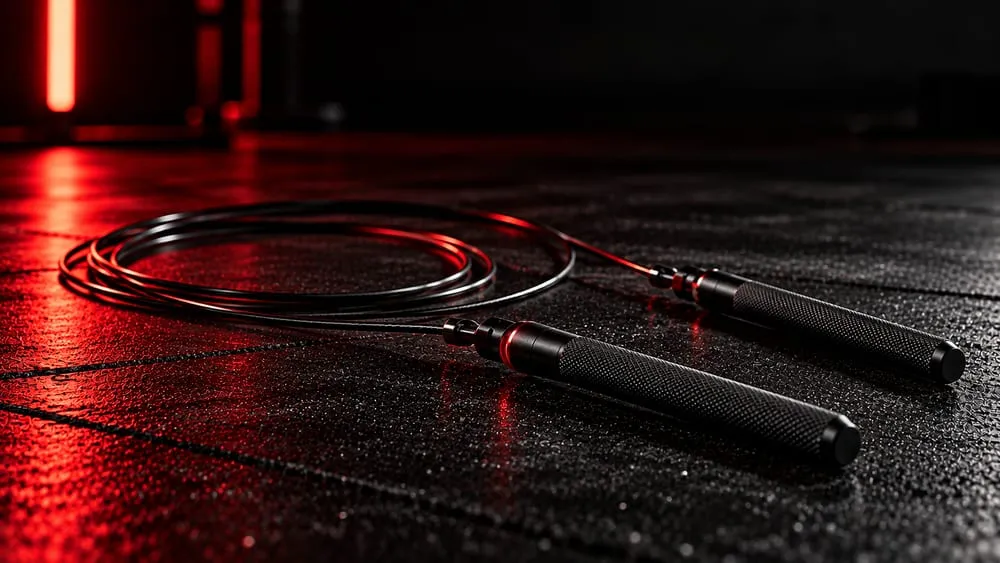 Jump rope on a dark gym floor